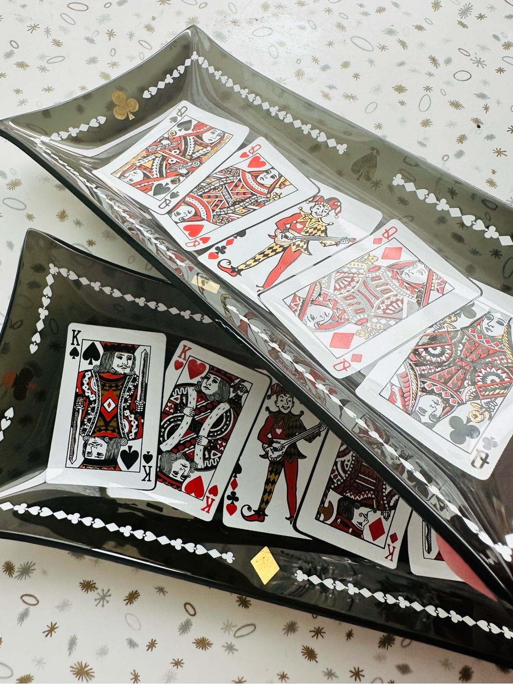 Pair of Vintage MCM Smoked Glass Playing Card Trays - like new.